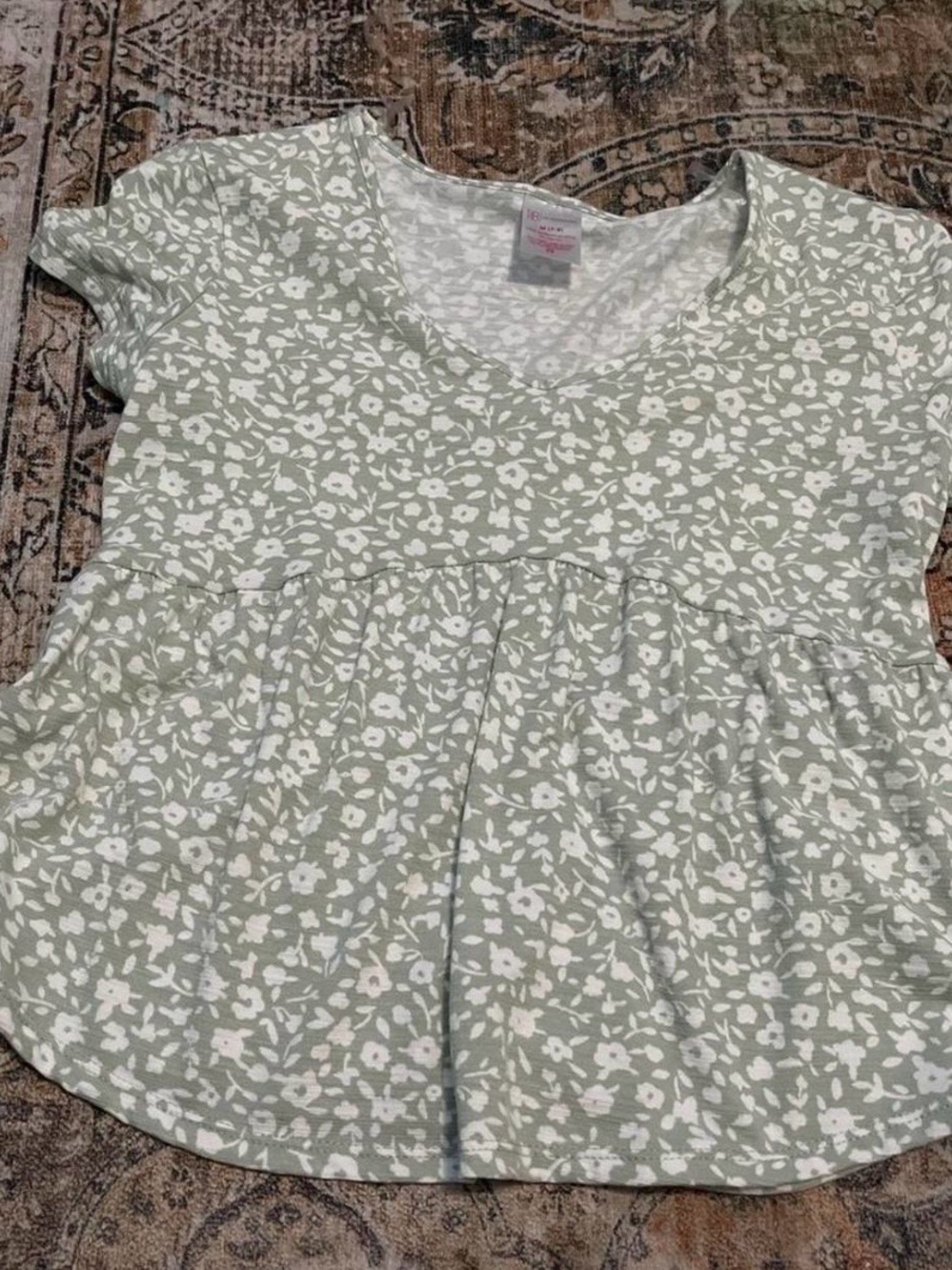 No Boundaries Sage Green and White Floral Scoop Neck Top